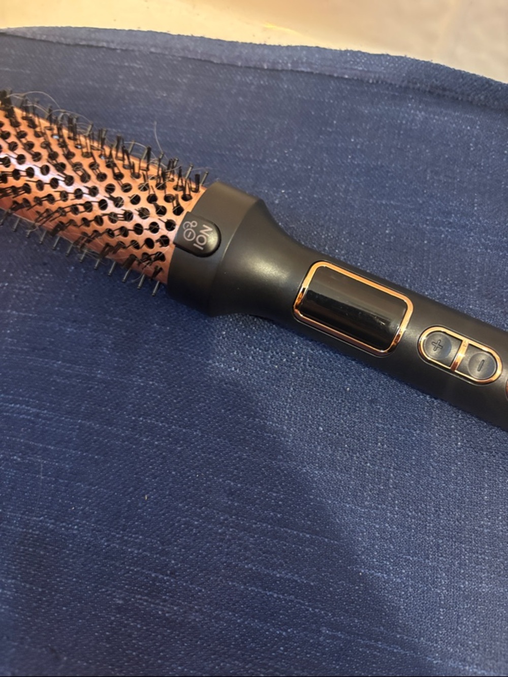 Matte Black and Rose Gold Heated Round Styling Brush - Sleek Hair Volumizer